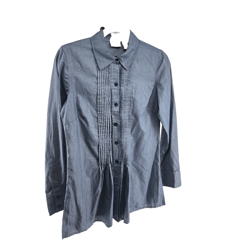 CHICO'S 100%  Cotton Shirt S (Chicos 0) Womens  Blue Button Pintuck